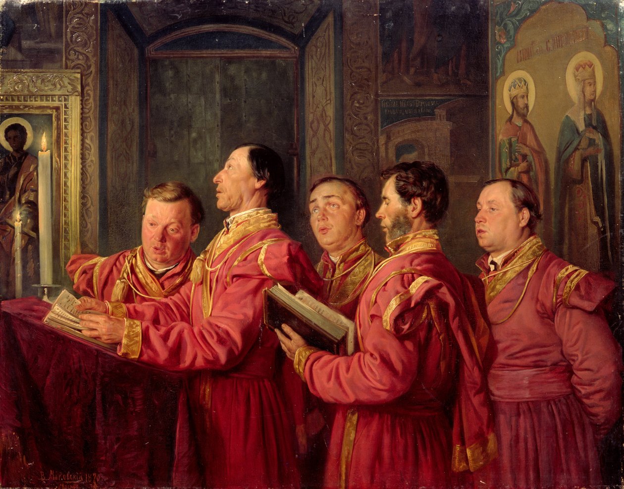 Koorleden in de kerk door Vladimir Egorovic Makovsky