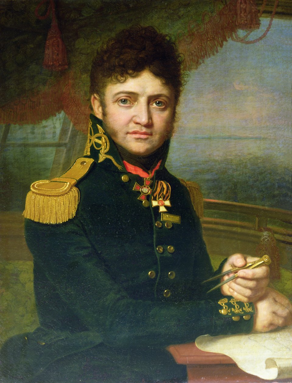 Portret van Yuri F. Lisyansky, 1810 door Vladimir Lukich Borovikovsky