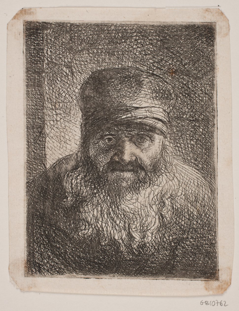 Oude bebaarde man. Borstbeeld en face door W.A. Müller