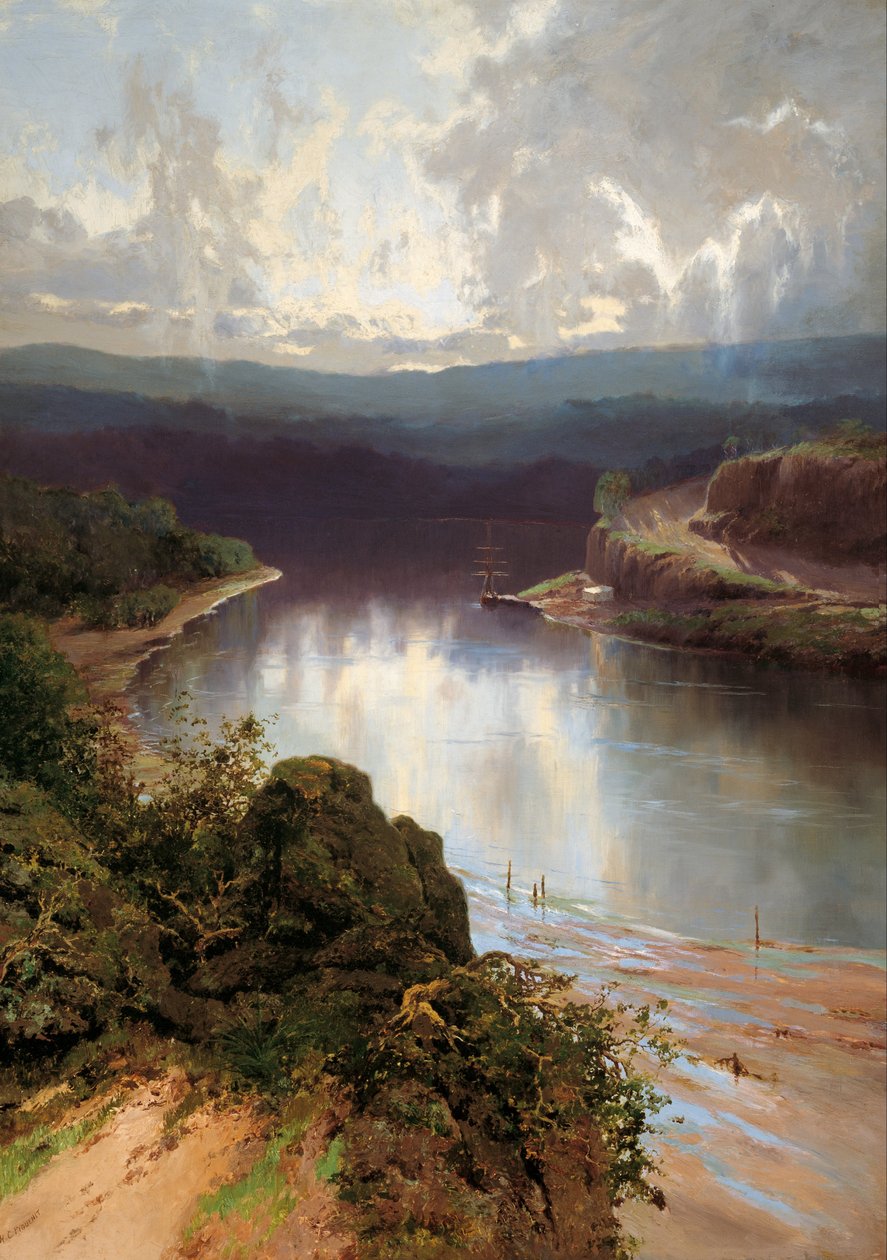 Een Australische fjord door W.C. Piguenit