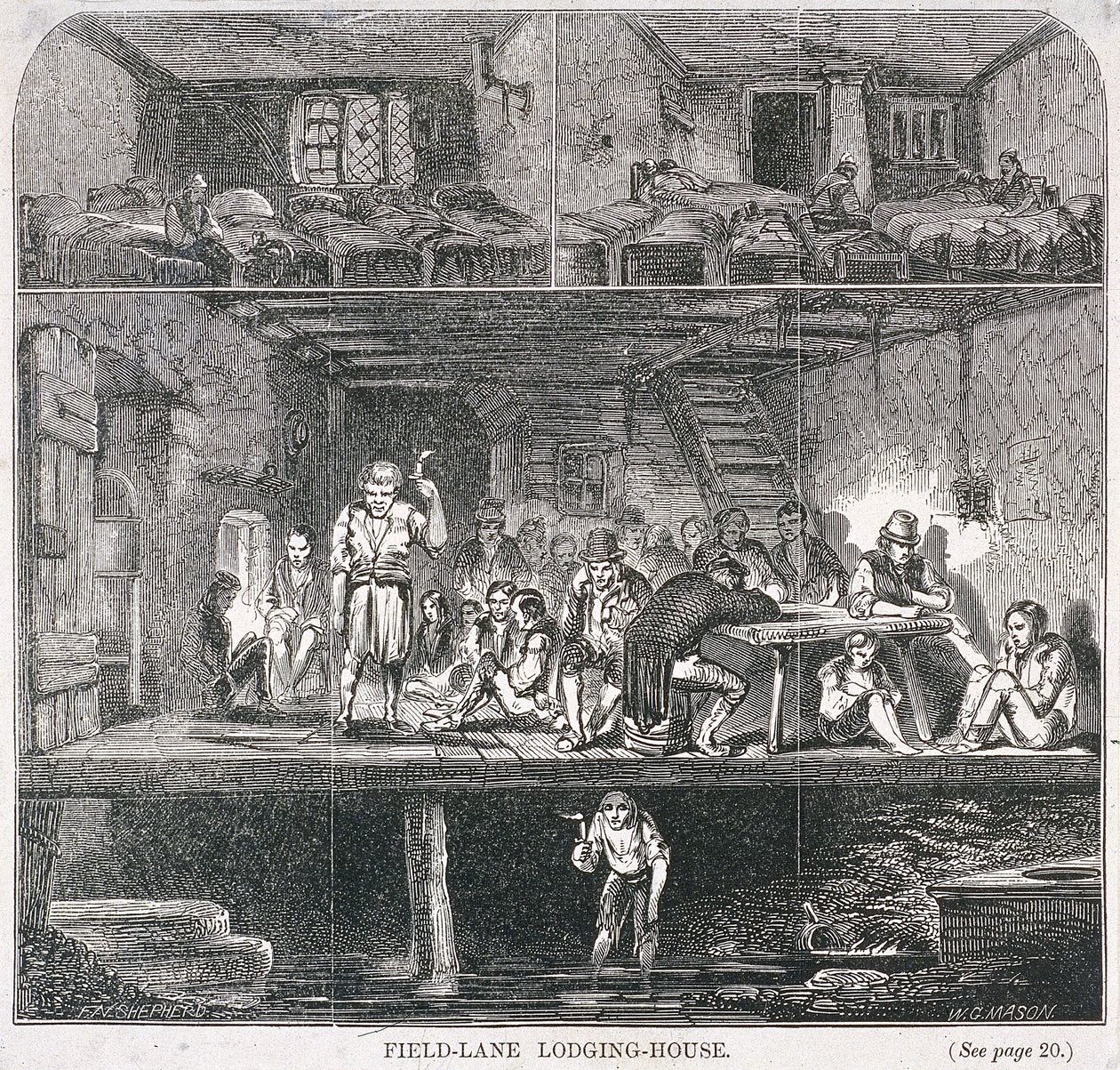 Field Lane Lodging House, Londen, 1847 door WG Mason