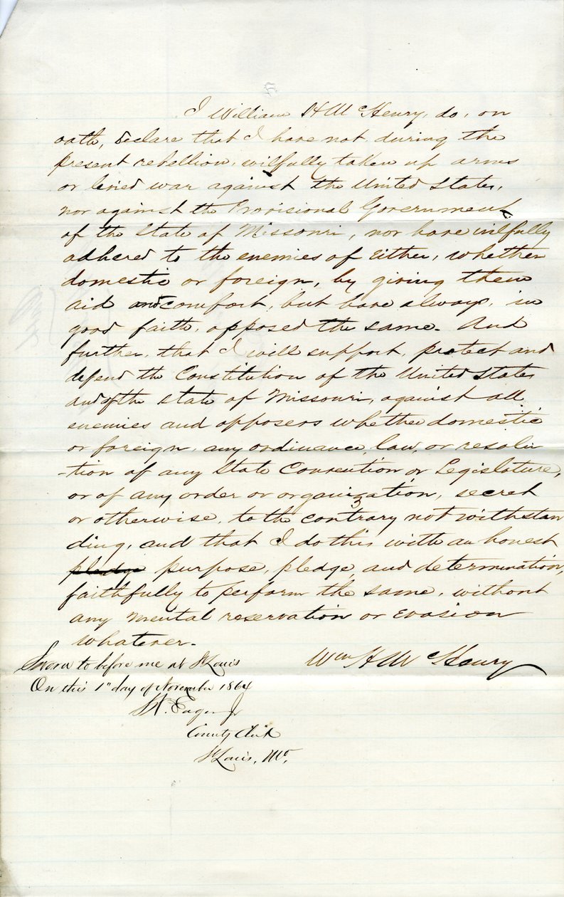 Loyaliteitseed van William H. McHenry uit Missouri, County of St. Louis door W.H. McHenry