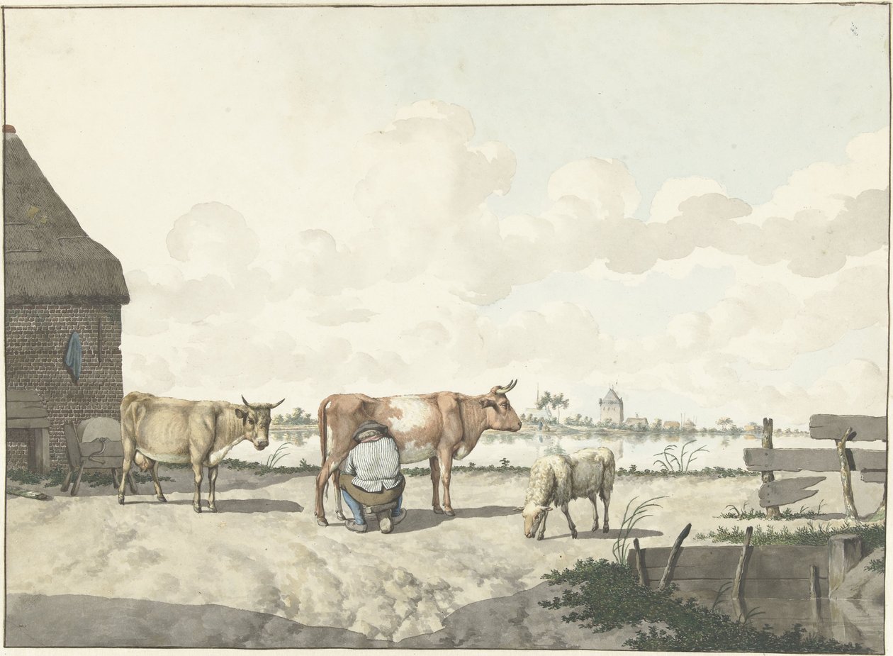 Melkende boer door W. Barthautz