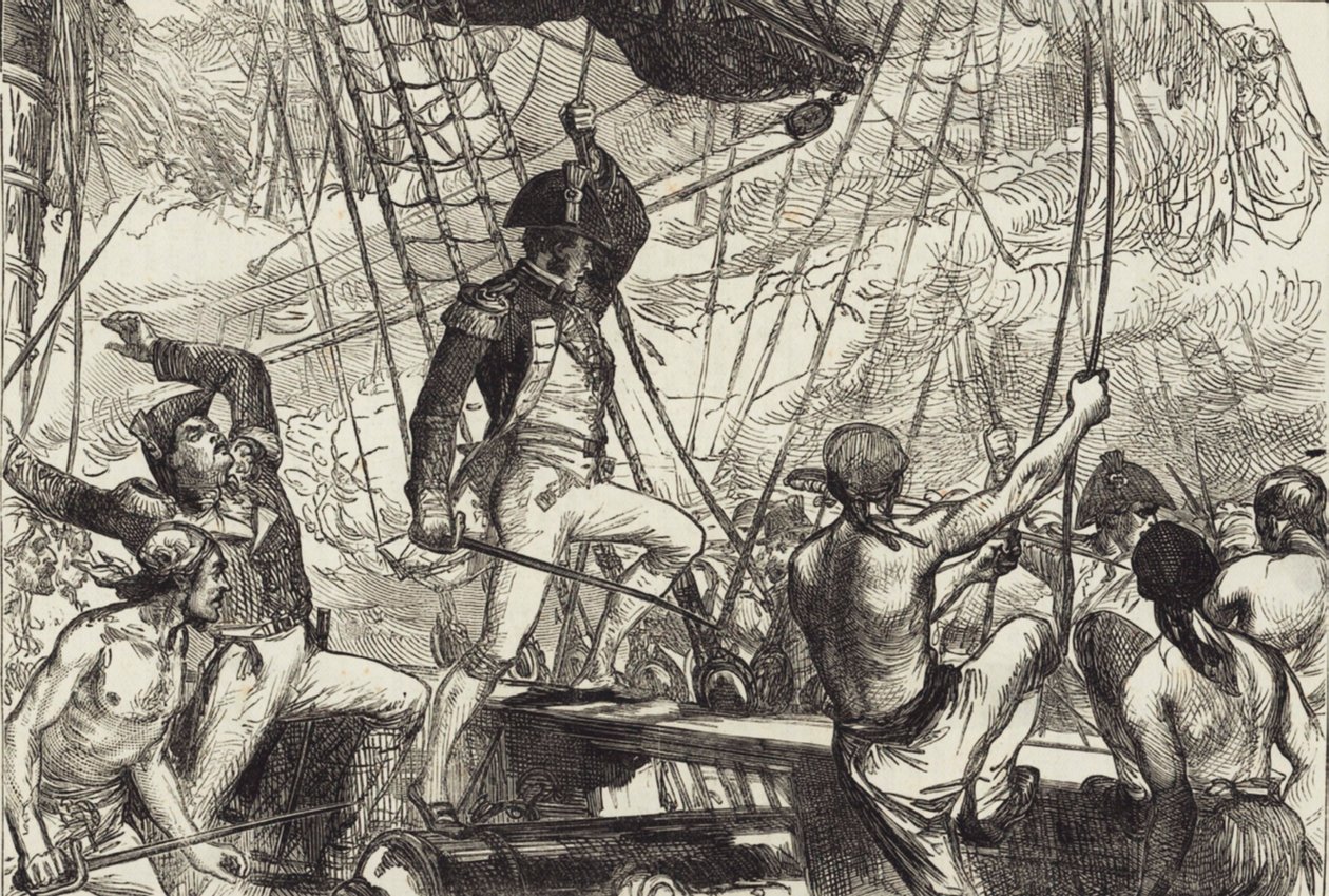 Zeegevecht (litho) door John Ward Dunsmore