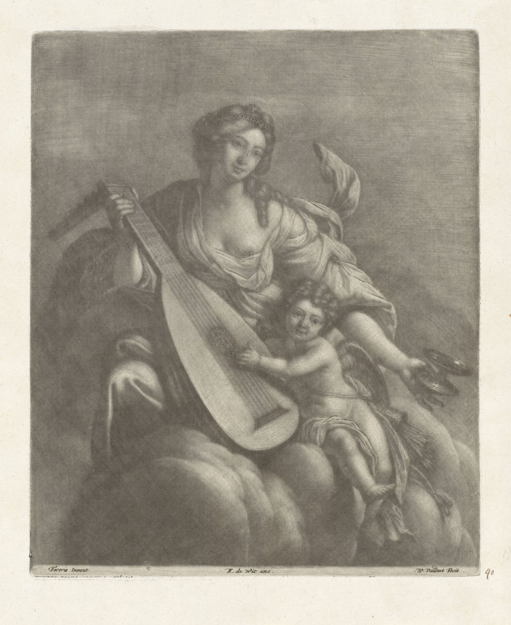 Hebe en Amor op een wolk door Wallerant Vaillant