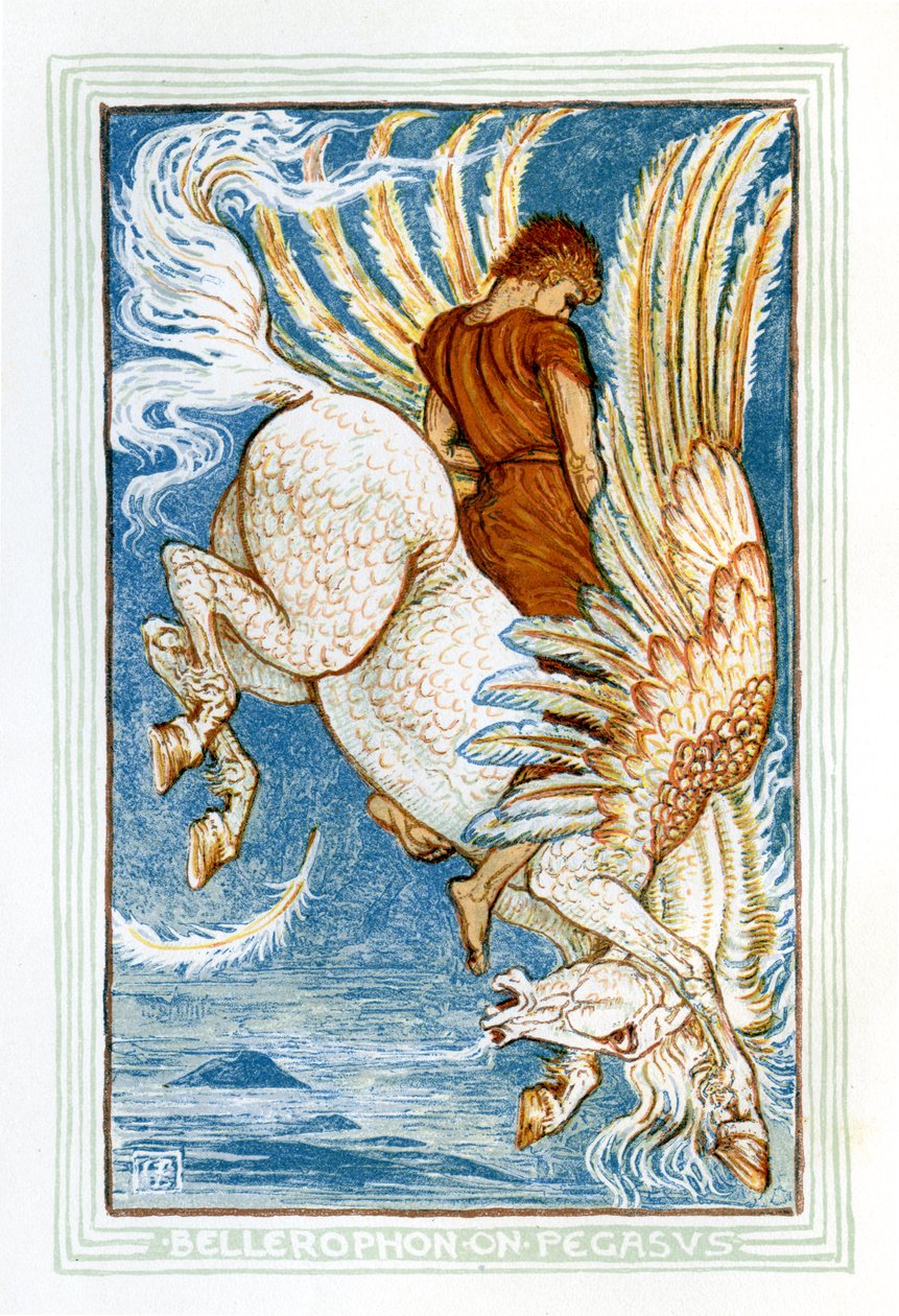 Bellerophon rijdend op Pegasus door Walter Crane