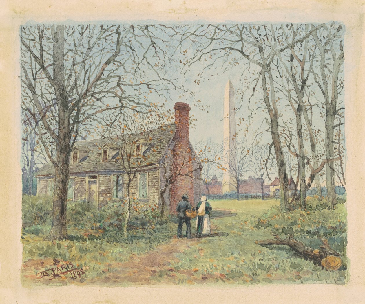 David Burnss Cottage en het Washington Monument, Washington D.C., 1892 door Walter Paris