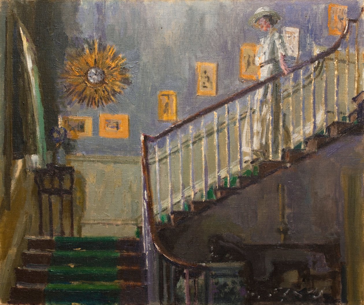 Ethel Sands daalt de trap af in Newington door Walter Richard Sickert