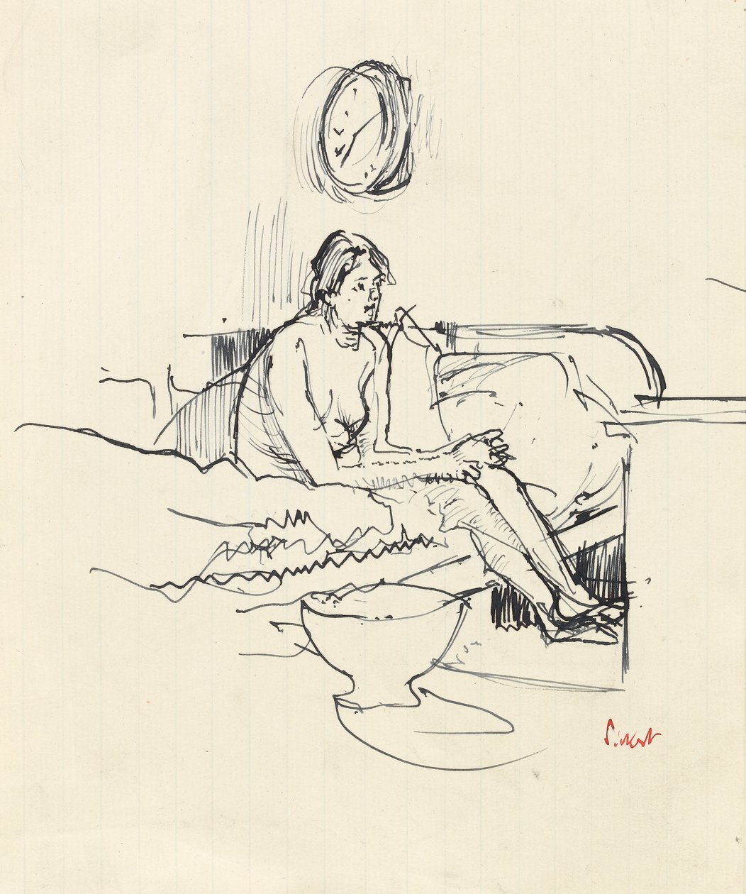 Meisje zittend op een bed door Walter Richard Sickert