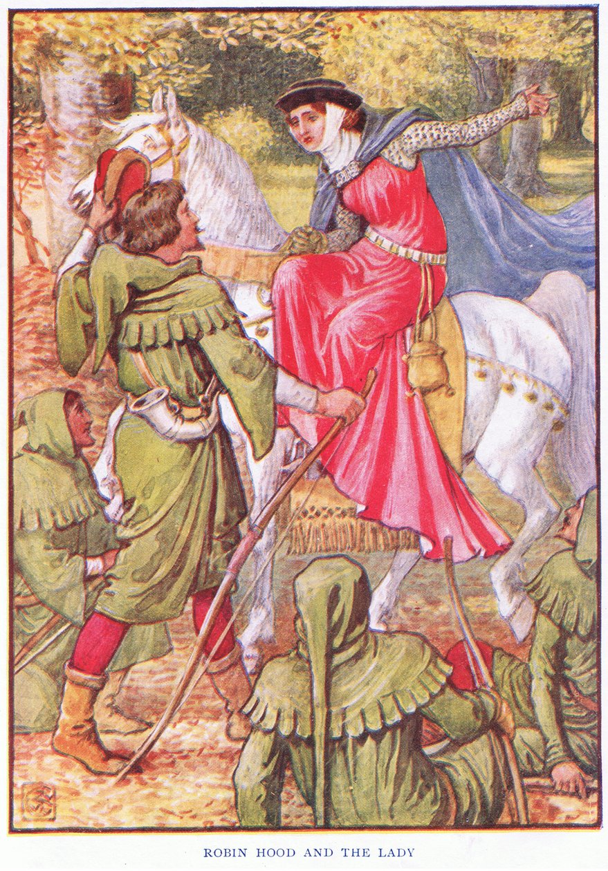 Robin Hood en de dame, ca. 1920 door Walter Crane