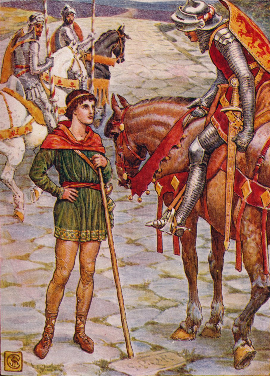 Jonge Percival ondervraagt Sir Owen door Walter Crane
