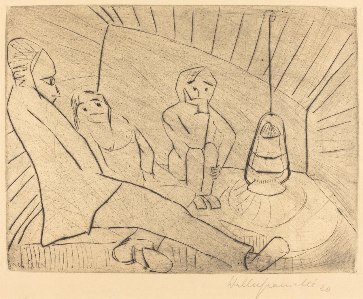Drie Mensen in een Atelier, 1920 door Walter Gramatte