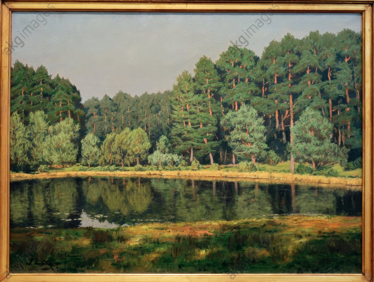 Boslandschap met een Märkisch meer door Walter Leistikow