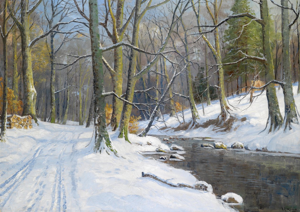 Beeklandschap in de winter door Walter Moras