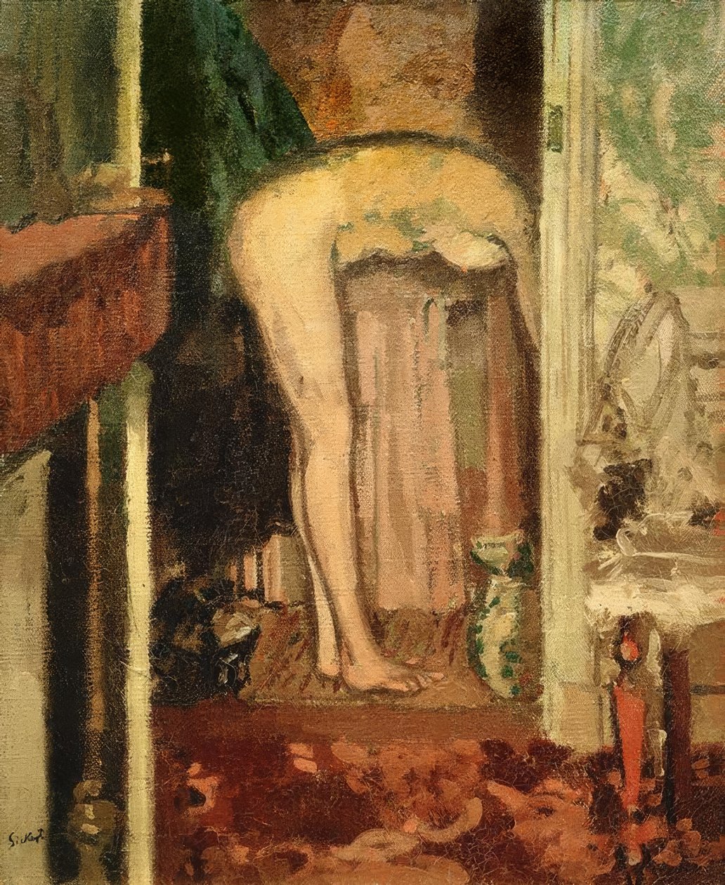 Vrouw die haar haar wast door Walter Richard Sickert