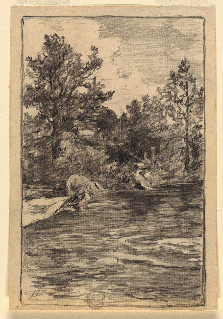 Tekening, Rivier en bomen, 1880-90 door Walter Shirlaw