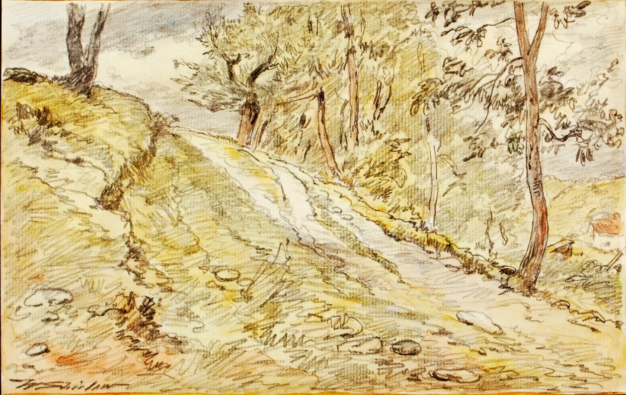 Landschapsschets door Walter Shirlaw