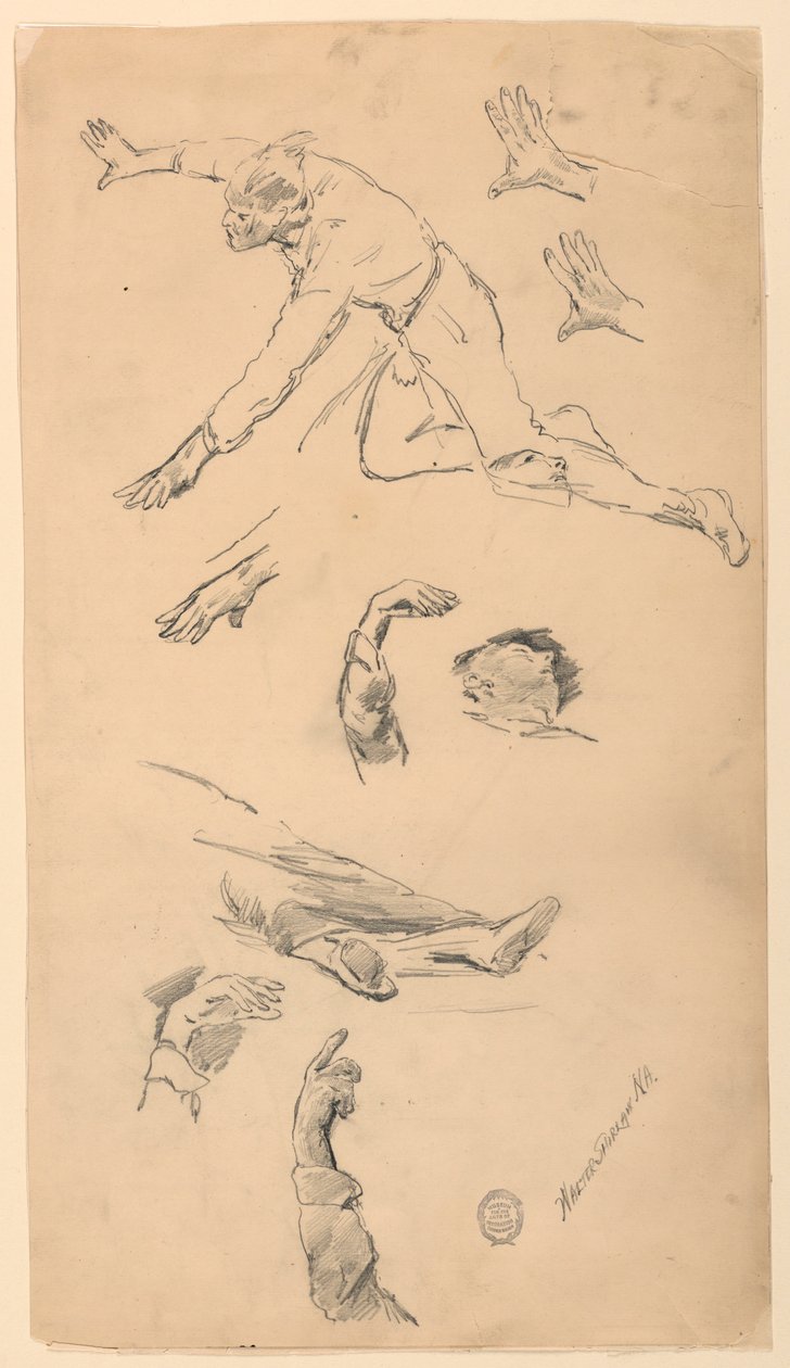 Studies van Handen en Figuren door Walter Shirlaw