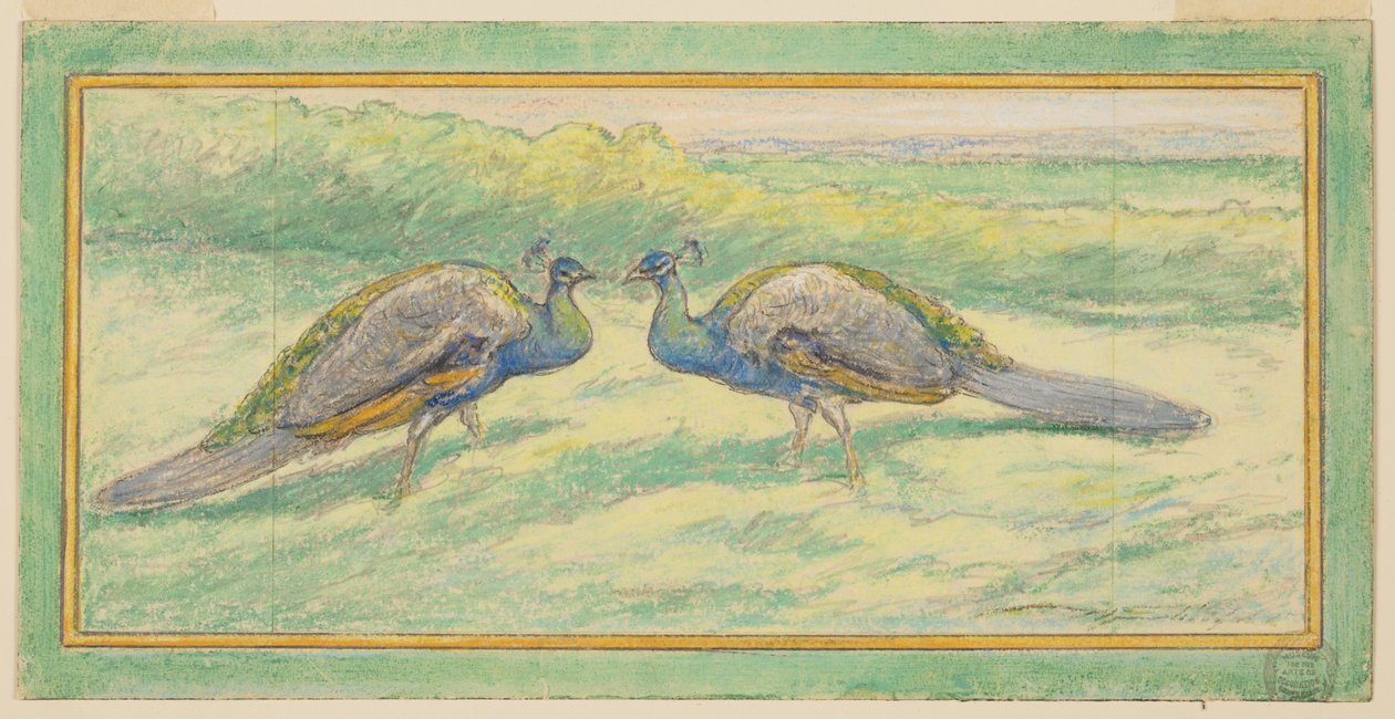 Twee pauwen in een landschap door Walter Shirlaw