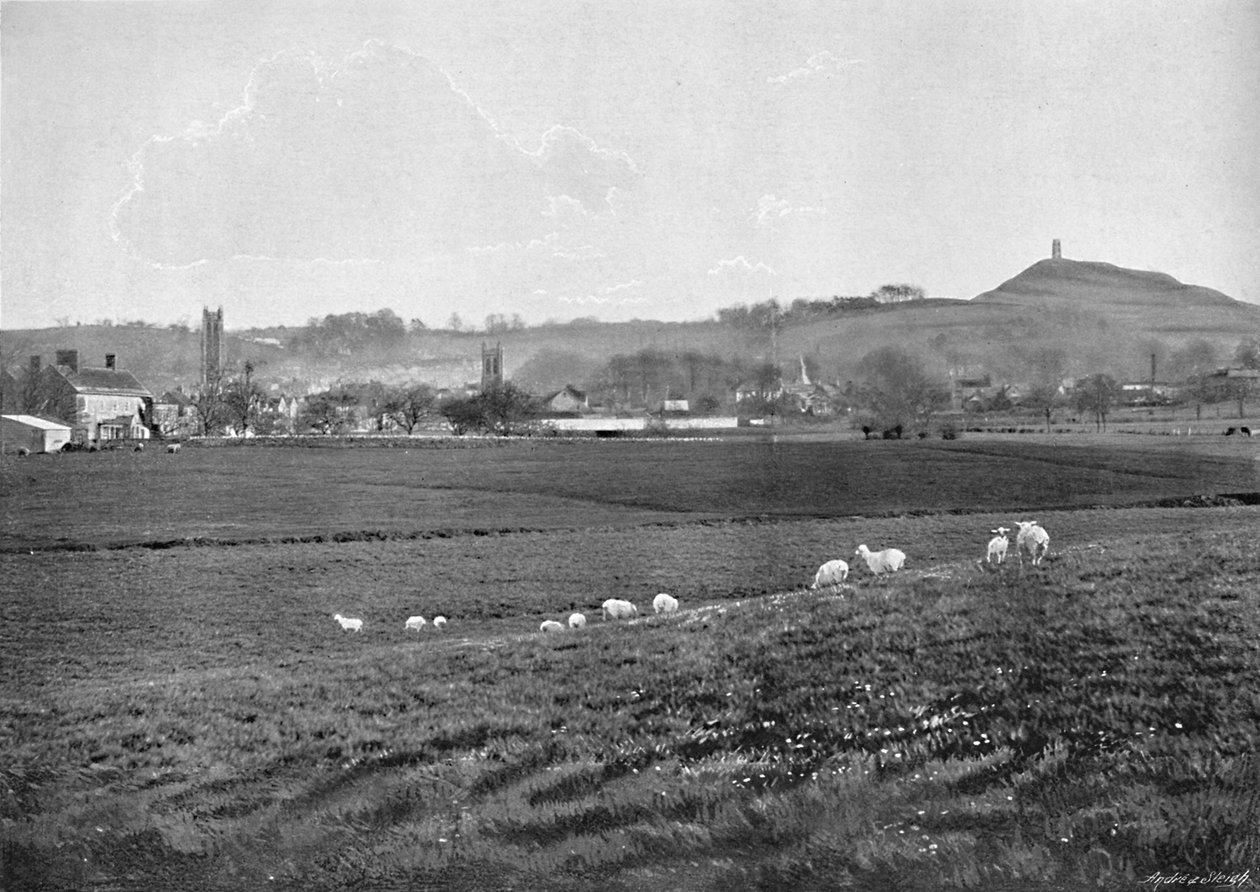 Glastonbury en de Tor, ca. 1896 door Walter Tully