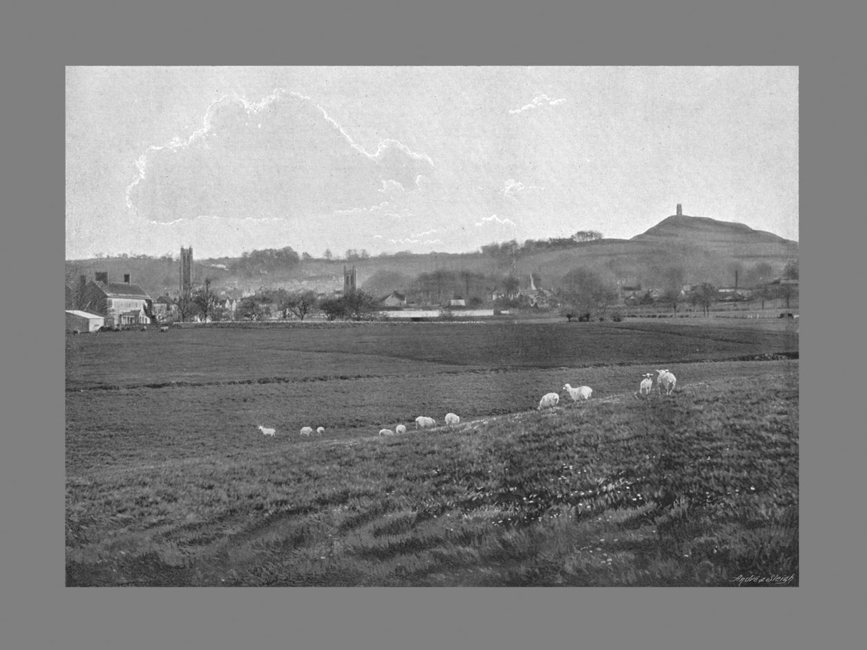 Glastonbury en de Tor, ca. 1900 door Walter Tully