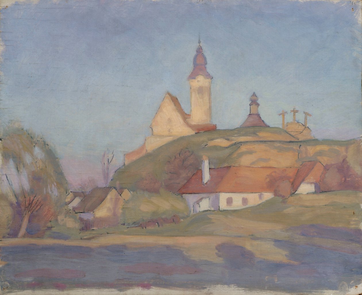 Landschap met kerk door Walther Gamerith