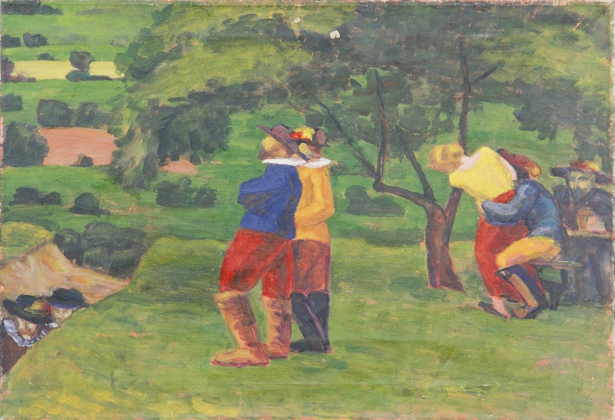 Landschap met landsknechten door Walther Gamerith