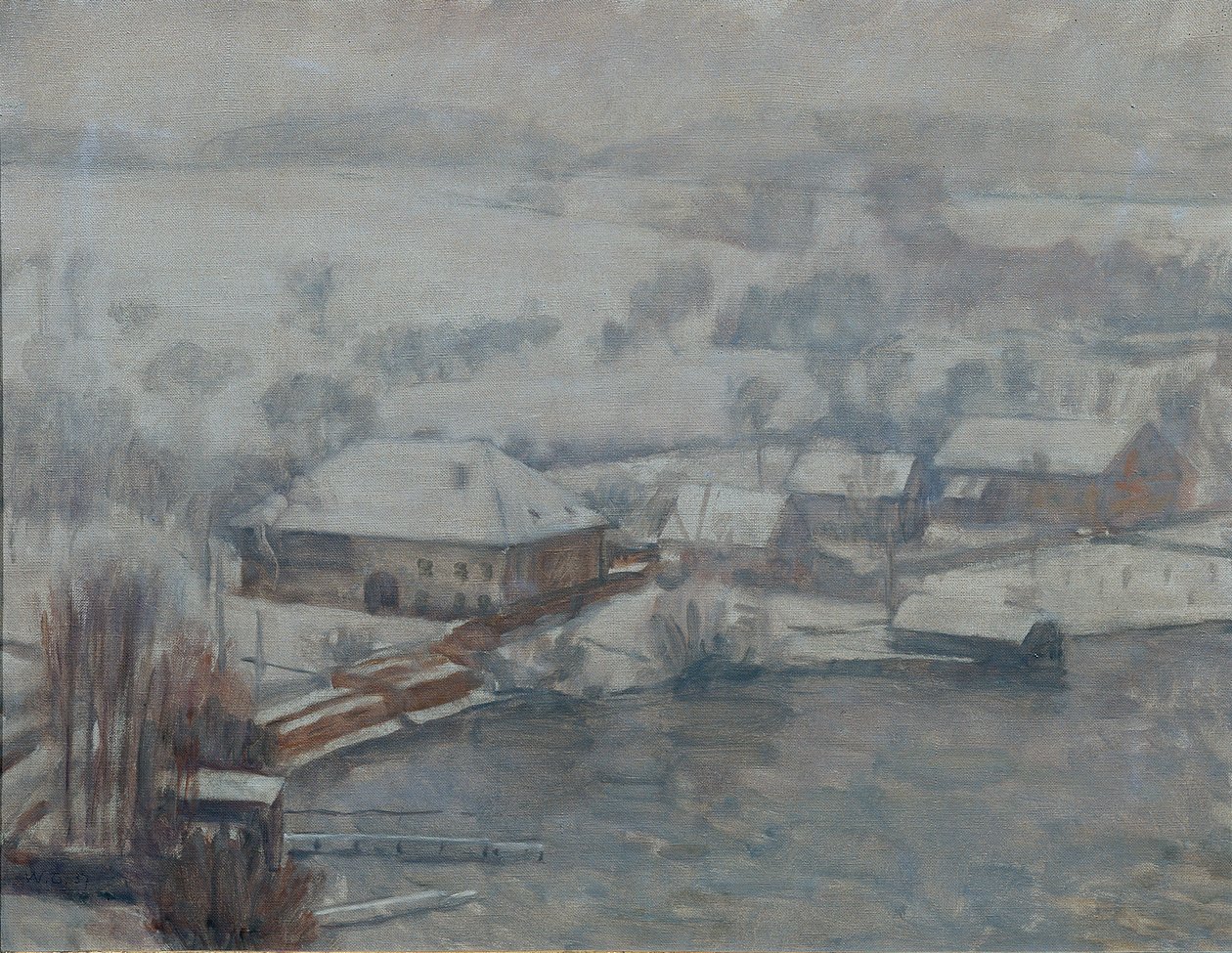 Winterlandschap aan de Attersee door Walther Gamerith