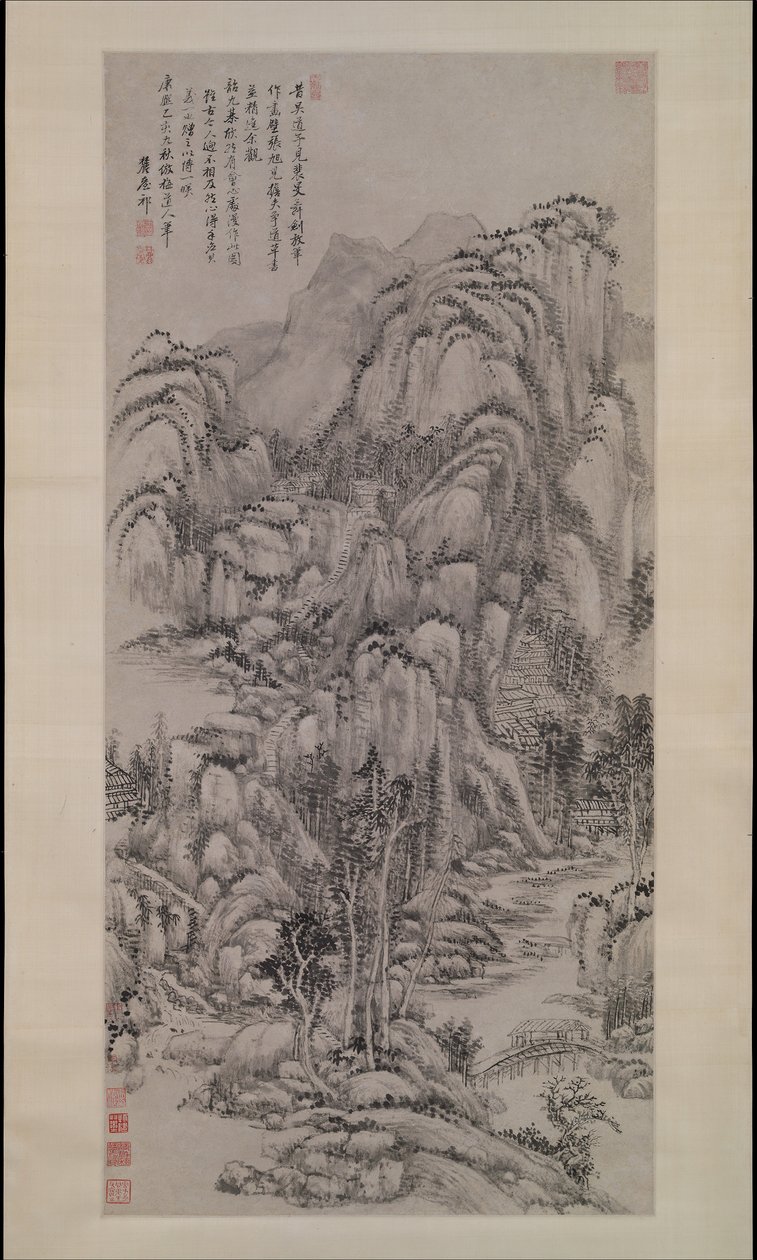 Landschap naar Wu Zhen, gedateerd 1695 door Wang Yuanqi