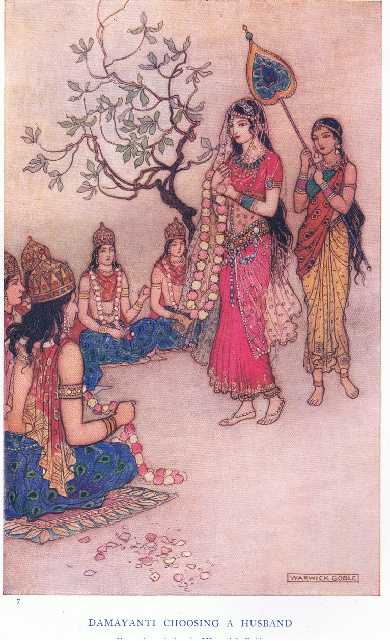 Damayanti kiest een echtgenoot door Warwick Goble