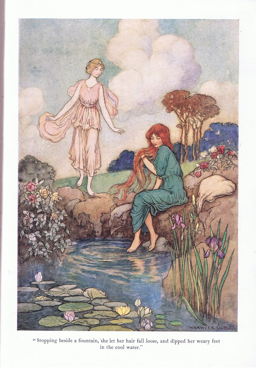 Stoppen bij een fontein door Warwick Goble