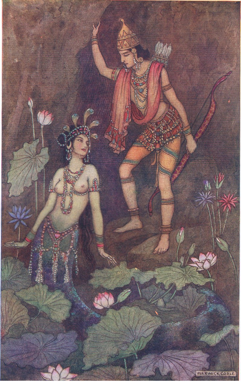 Arjuna en de riviernimf door Warwick Goble