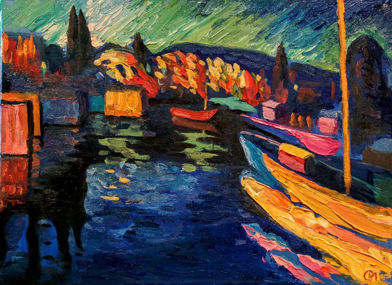 V. Kandinsky. Herfstlandschap met boten door Wassily Kandinsky