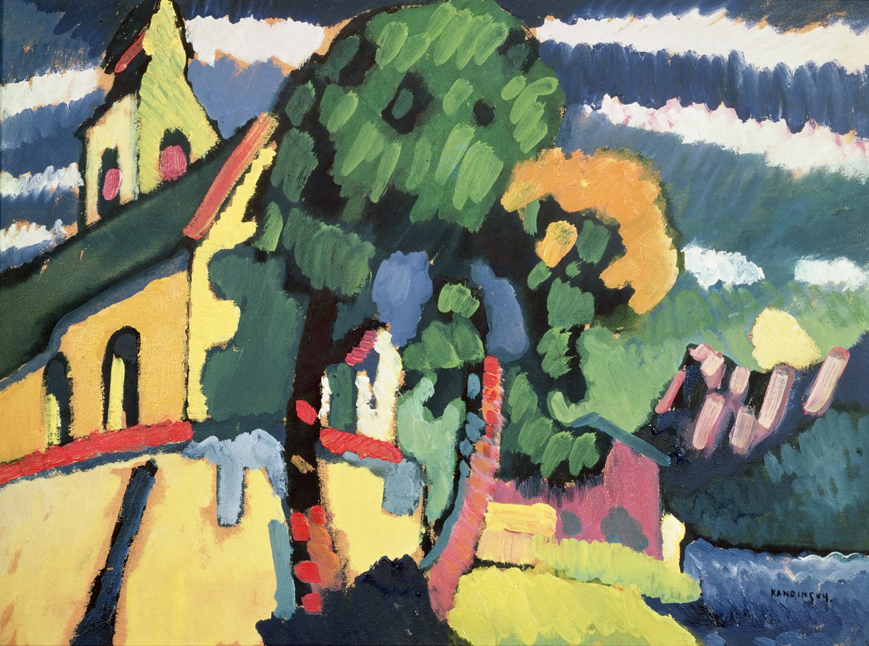 Beiers landschap met een kerk door Wassily Kandinsky