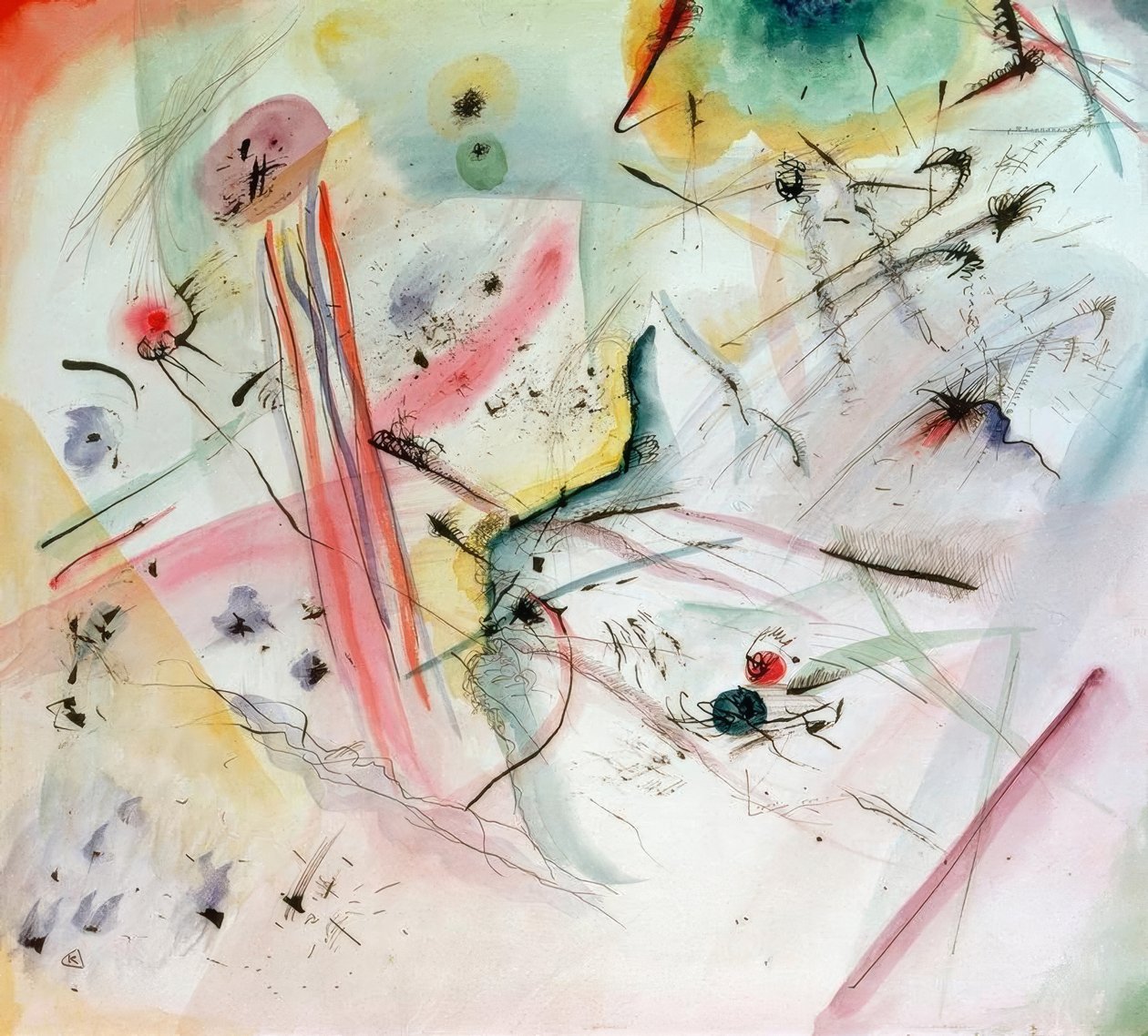 Compositie met rode en blauwe banden door Wassily Kandinsky