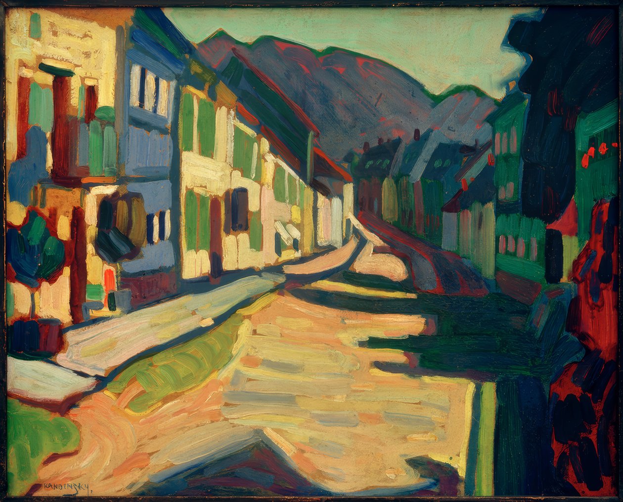 Murnau – Obermarkt met bergen door Wassily Kandinsky