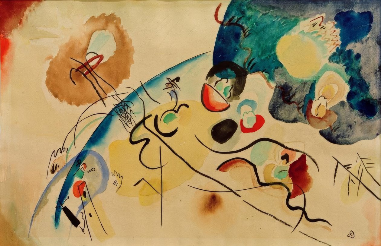 Zonder Titel (Compositie met trojka-motief) door Wassily Kandinsky