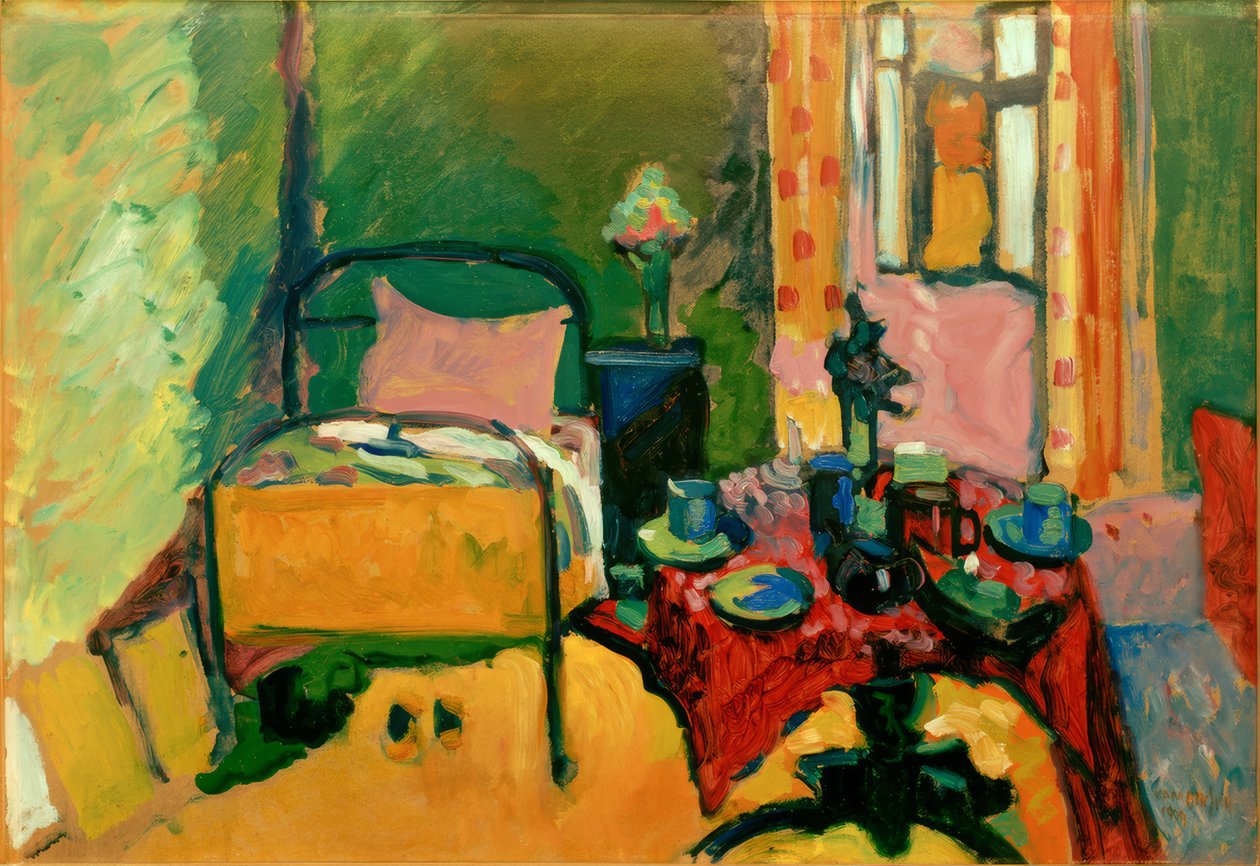 Slaapkamer in de Ainmillerstraße door Wassily Kandinsky