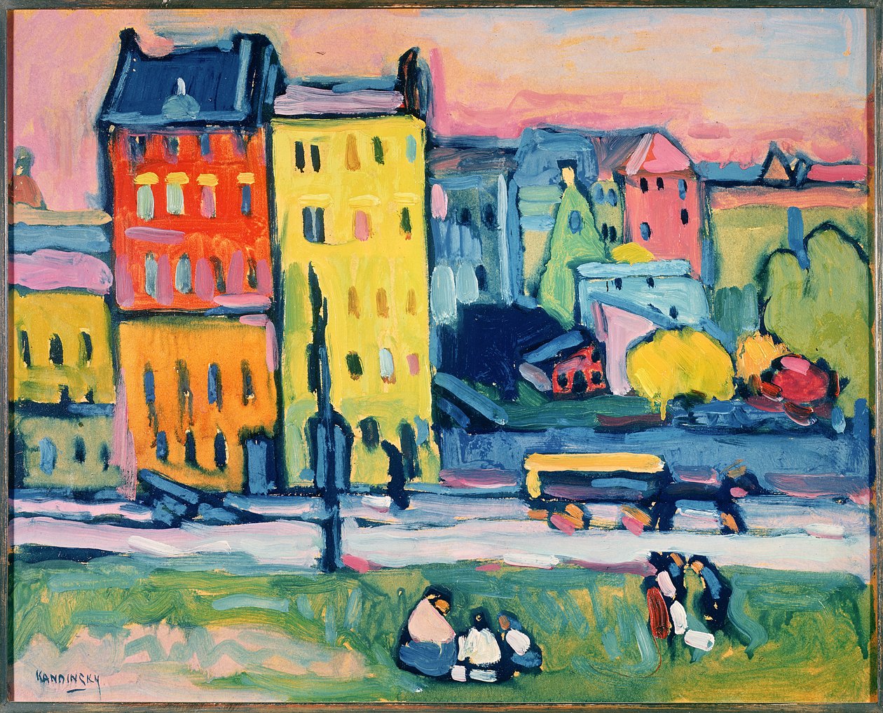 Huizen in München, 1908 door Wassily Kandinsky