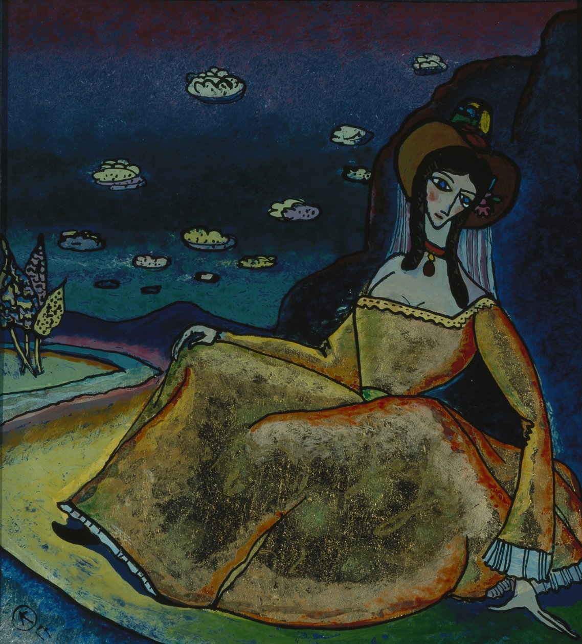 Dame in gouden jurk, 1917 door Wassily Kandinsky