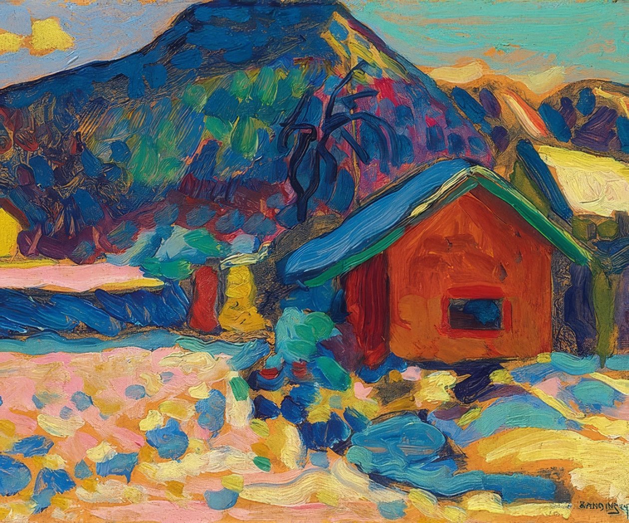Winterstudie met berg. 1908 door Wassily Kandinsky