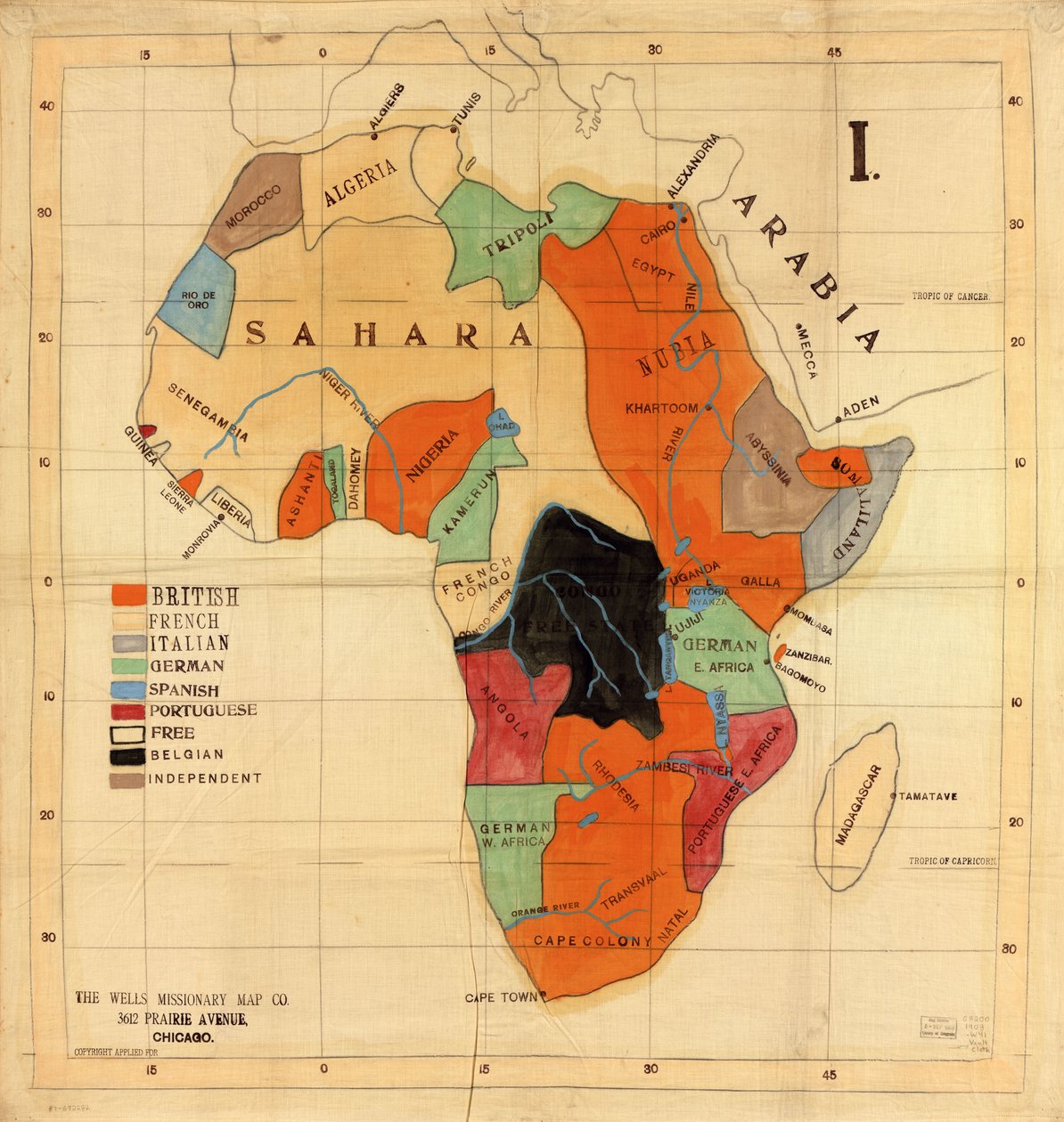 Afrika door Wells Missionary Map Co.