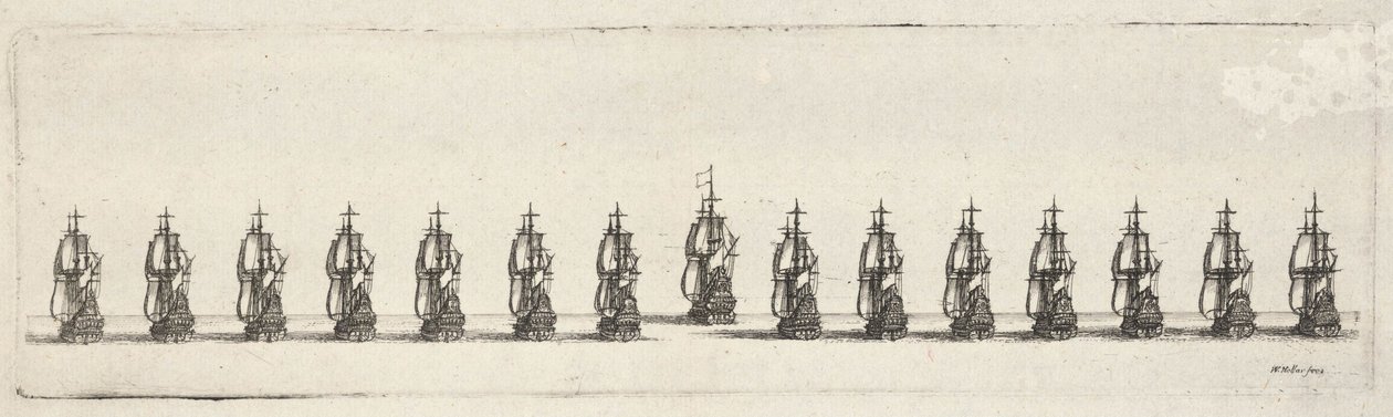 Een vloot in lijn door Wenceslaus Hollar