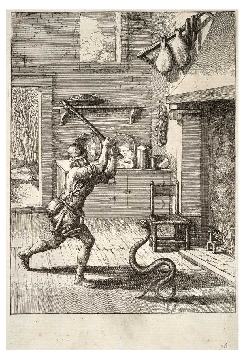 De man en de slang door Wenceslaus Hollar