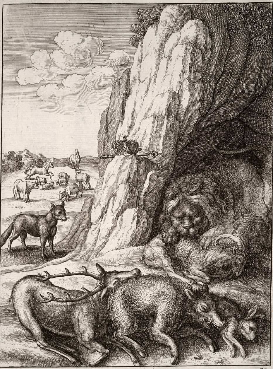 De zieke leeuw door Wenceslaus Hollar