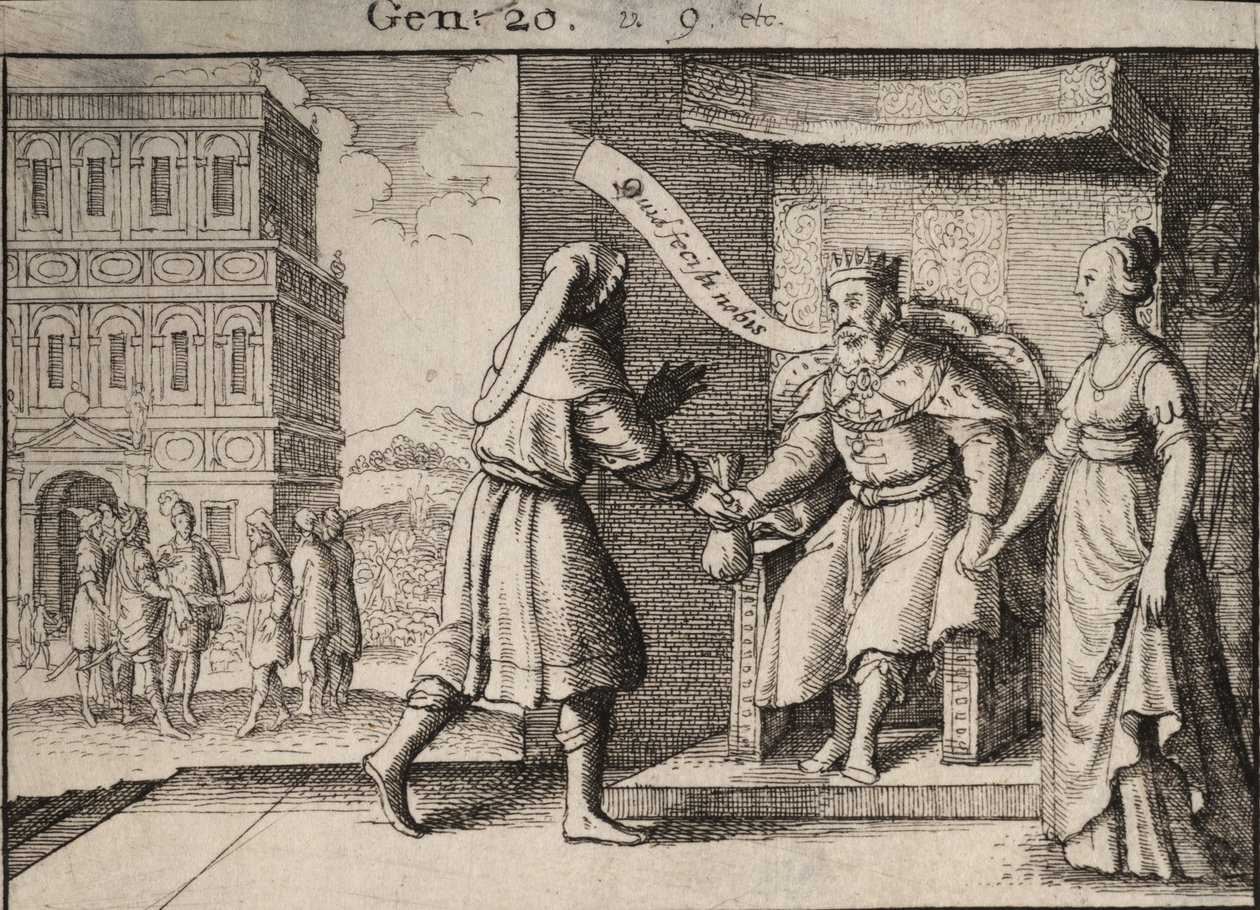 Abimelech berispt Abraham. Staat 1 door Wenceslaus Hollar