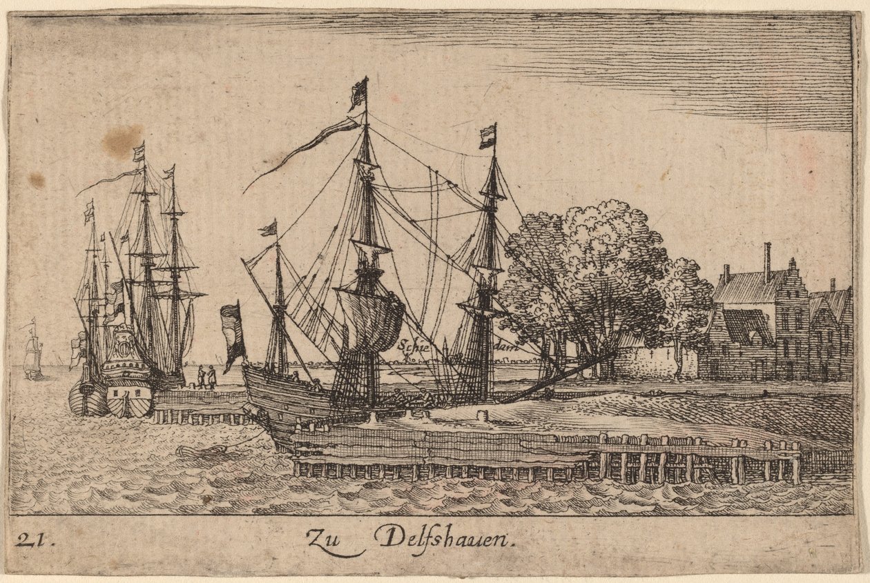 Delfshaven door Wenceslaus Hollar