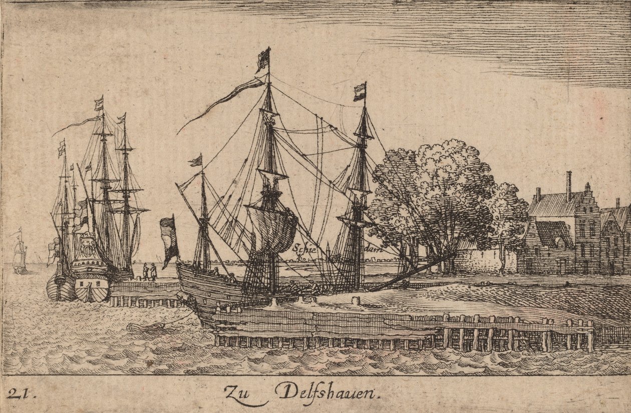 Delfshaven door Wenceslaus Hollar