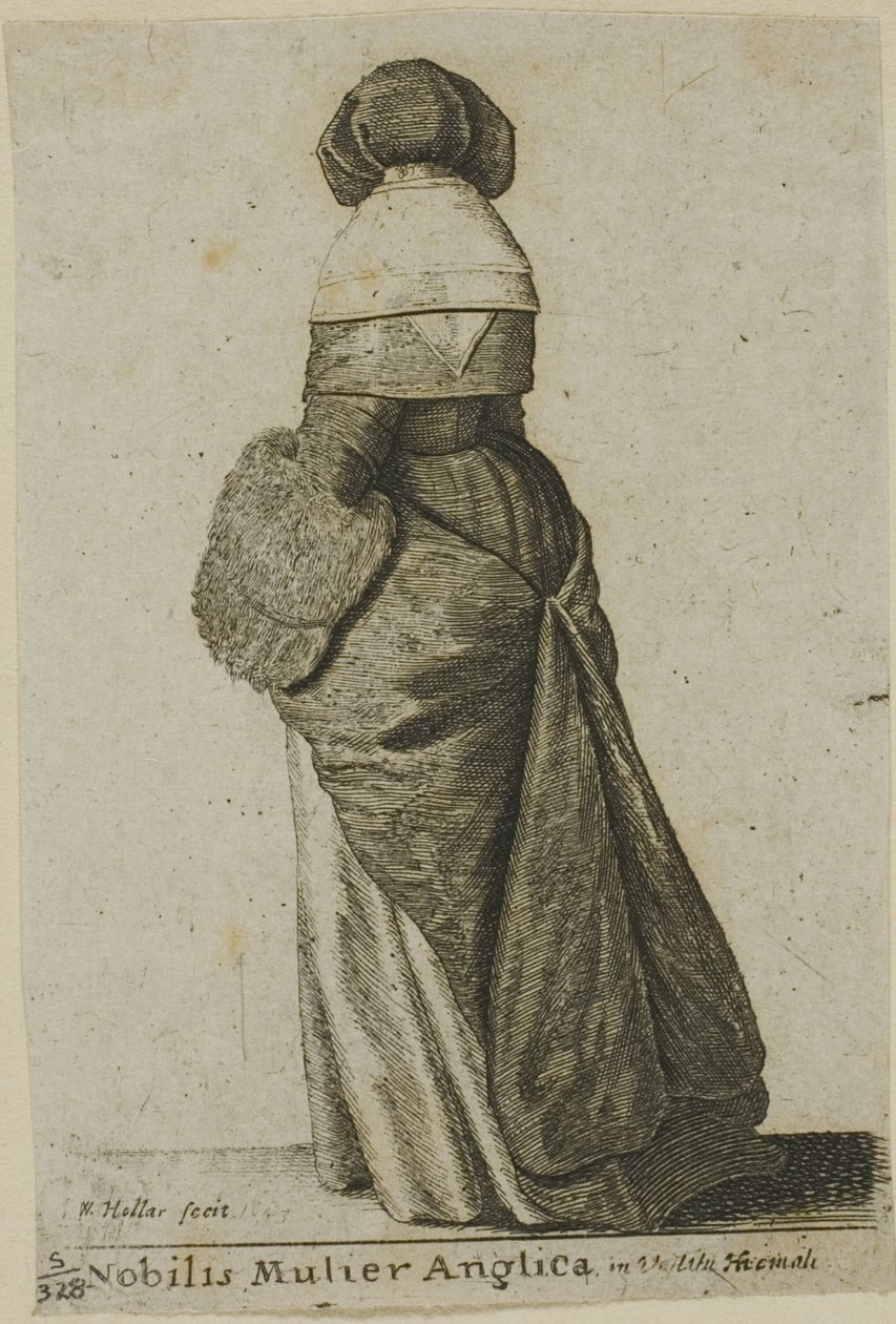 Engelse Adellijke Vrouw in Winterkleding door Wenceslaus Hollar