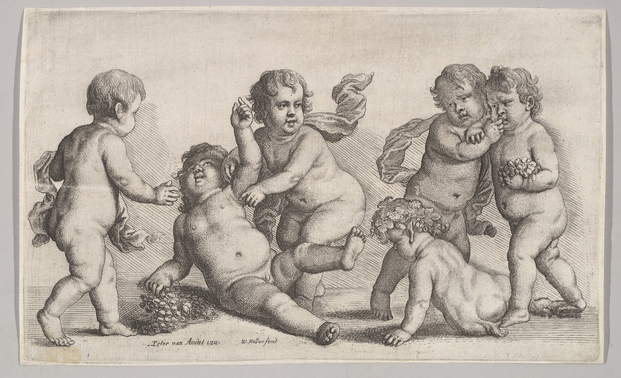 Vijf jongens en een satyr door Wenceslaus Hollar